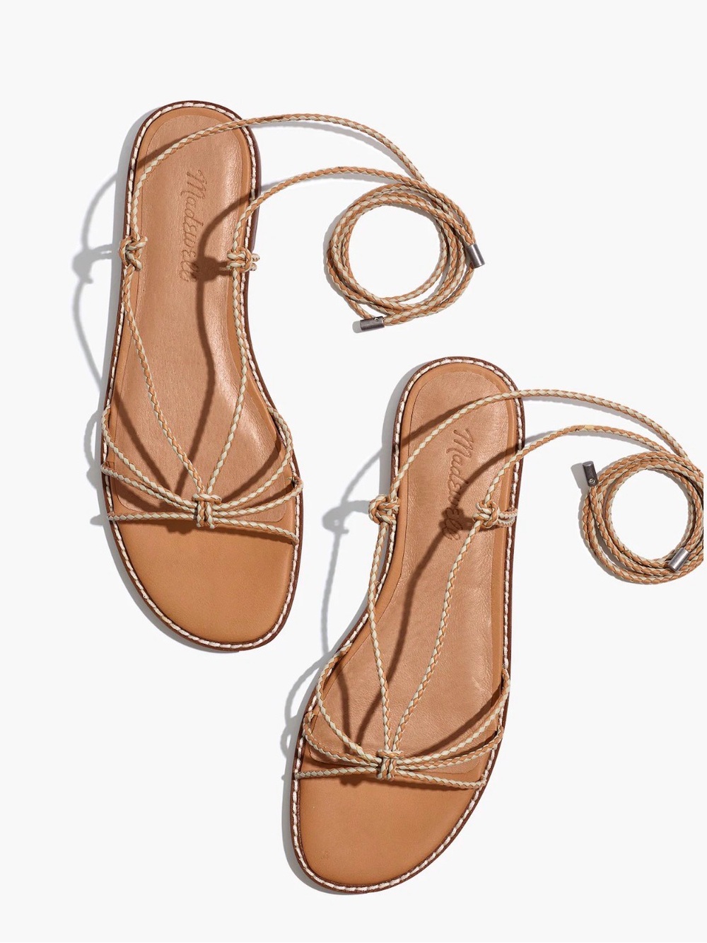 Madewell desert alabaster multi Leather Braided Lace-Up Sandals 6 flats